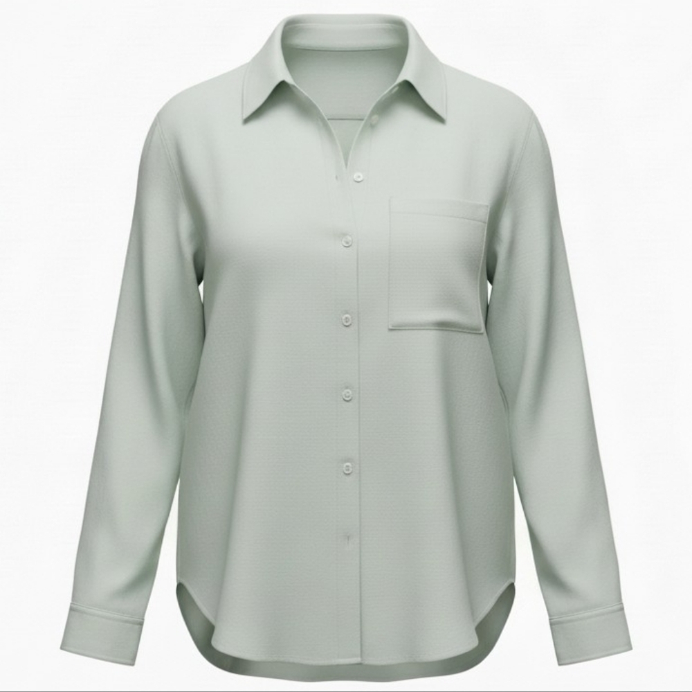 H&M | NWT Pastel Sage Green Linen Button-Up Long Sleeve Blouse Chest Pocket | XL